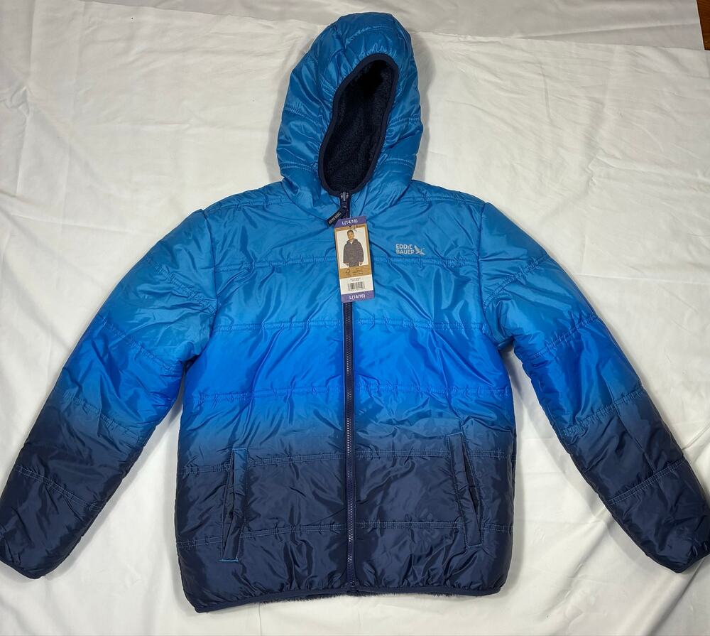 Boys Eddie Bauer Deer Harbor reversible hooded jacket large navy blue ombré